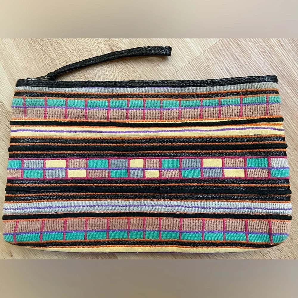 Vintage clutch Almondo Originals bag large colorful wrist strap wristlet purse